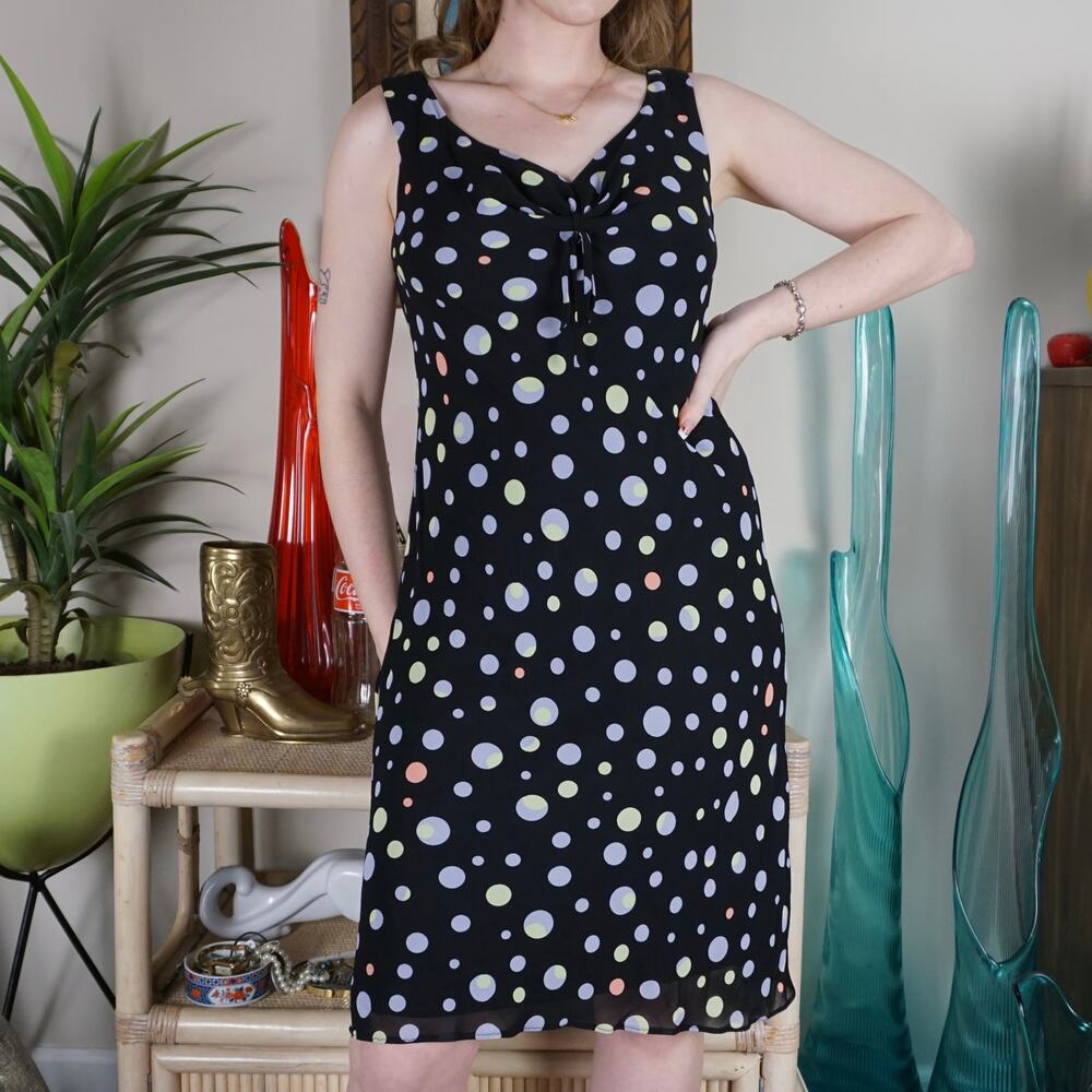 Vintage Cartise v neck polka dotted slinky midi dress